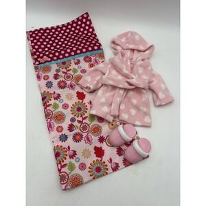 Our Generation 18" Doll Sleep Set Robe Slippers Sleeping Bag Pink Hearts
